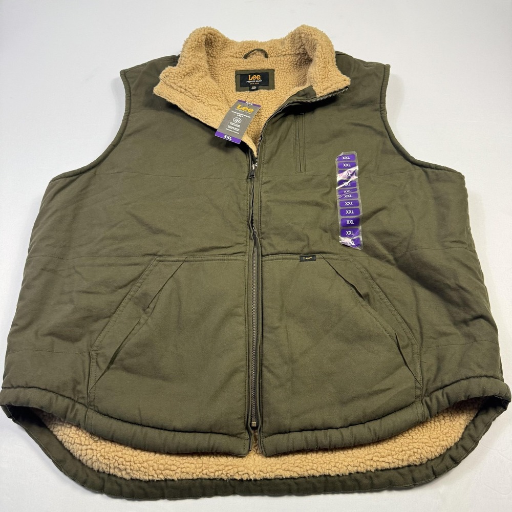 Lee The Workwear Vest Mens 2XL Olive Canvas Sherpa Lined Zip Pockets Insulated